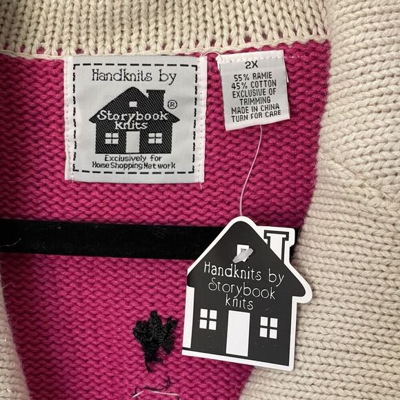 Storybook Knits HSN Cardigan Pink Black Embroidered Beaded Sweater Sz 2X NEW - Picture 3 of 6